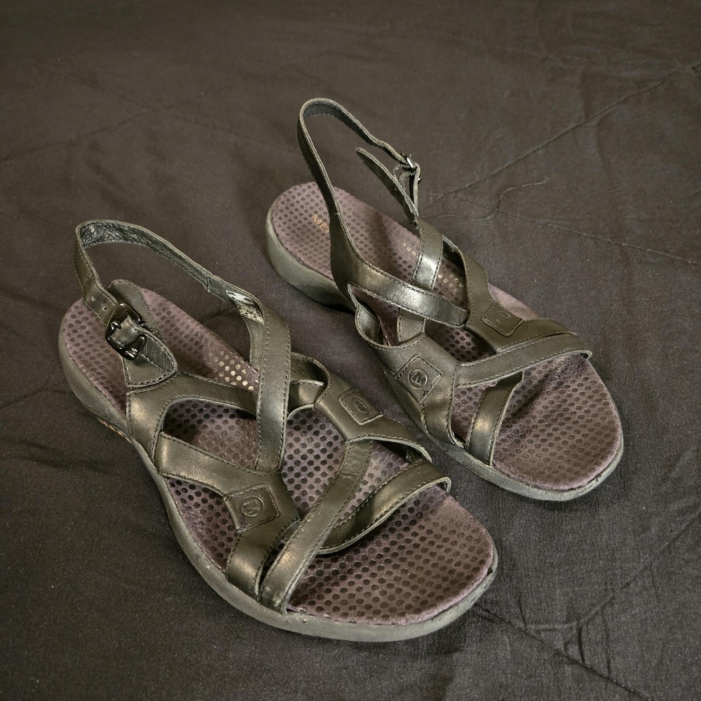 Merrell Sandals Womens Size 9 Black Leather Strappy‎ Buckle Comfort Summer